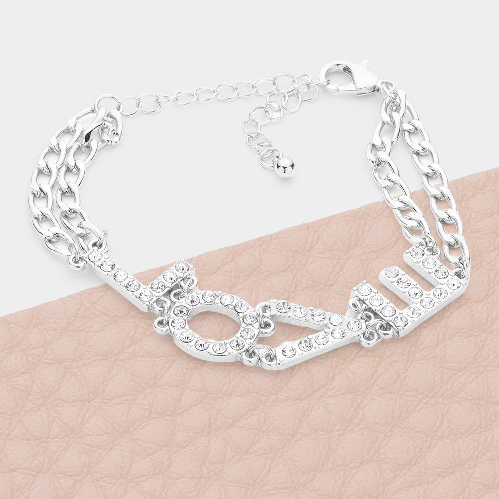 Madeline Love Rhodium LOVE Rhinestone Embellished Message Bracelet