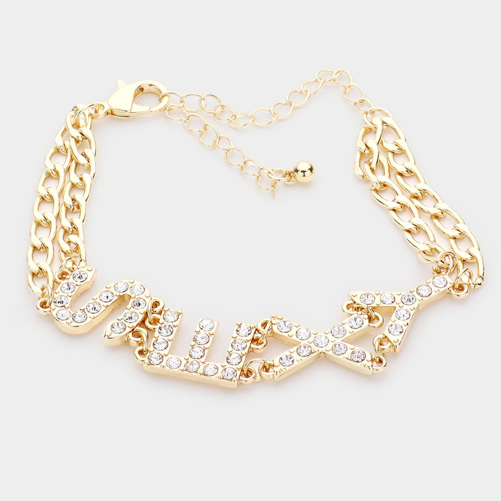 Madeline Love Gold SEXY Rhinestone Embellished Message Bracelet - Bracelets
