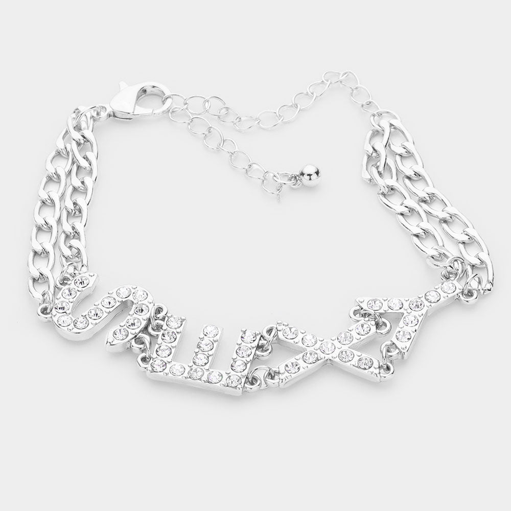 Madeline Love Rhodium SEXY Rhinestone Embellished Message Bracelet - Bracelets