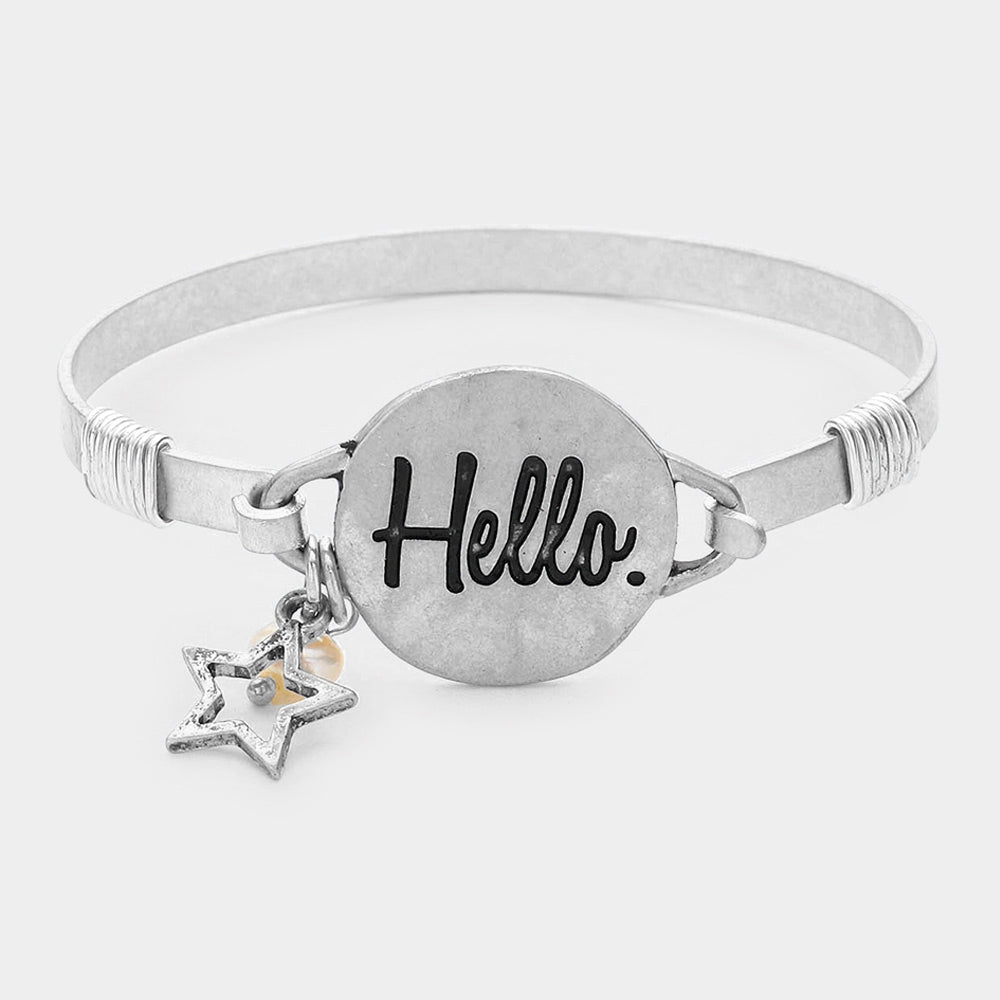 Madeline Love Silver Burnished Hello Message Star Charm Hook Bracelet - Bracelets