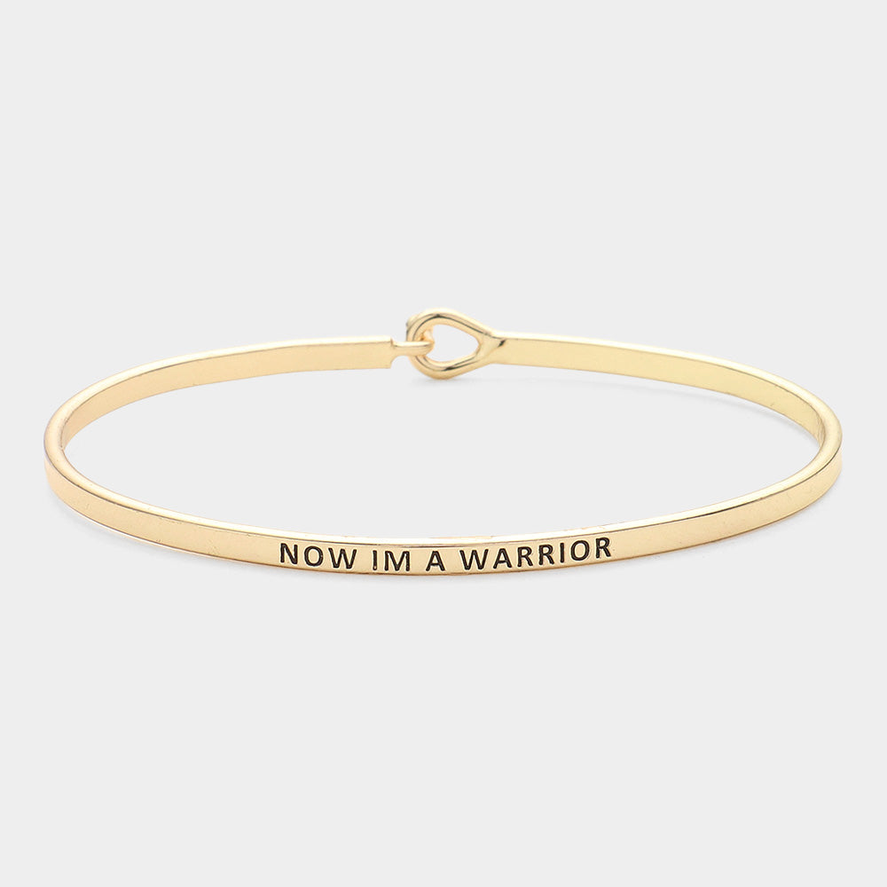 Madeline Love Gold "Now I'm a Warrior" Thin Brass Metal Hook Bracelet - Bracelets