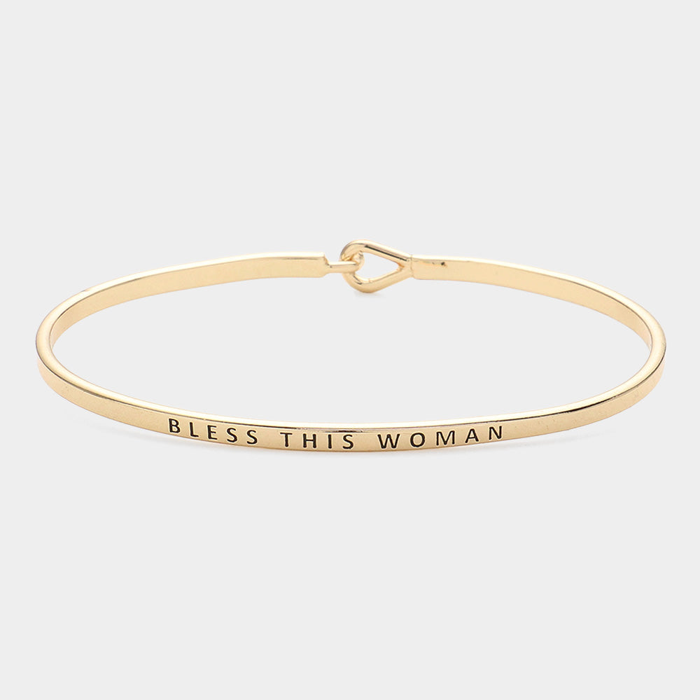 Madeline Love Gold "Bless this woman" Thin Brass Metal Hook Bracelet - Bracelets
