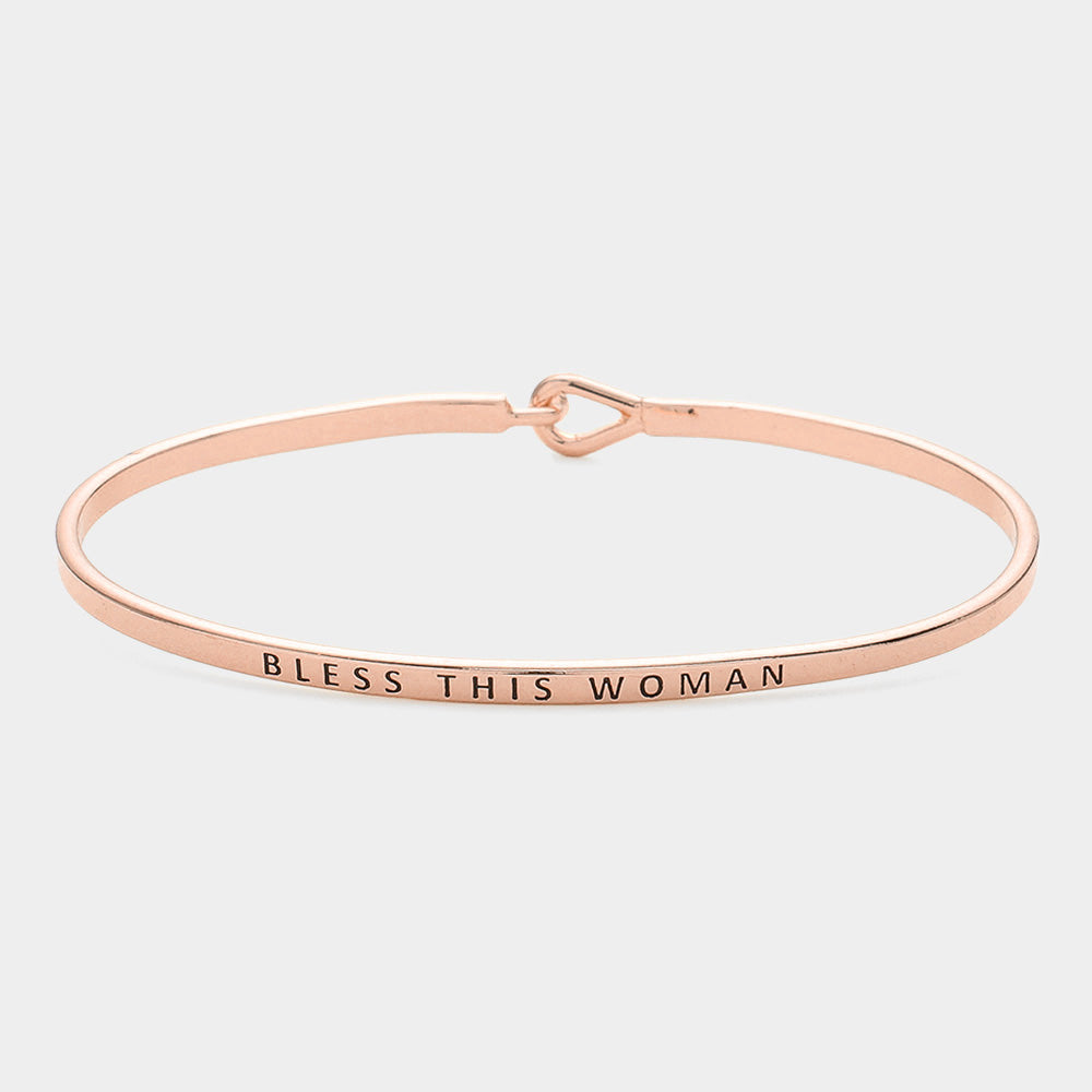 Madeline Love Rose Gold "Bless this woman" Thin Brass Metal Hook Bracelet - Bracelets