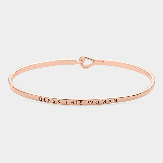 Madeline Love Rose Gold "Bless this woman" Thin Brass Metal Hook Bracelet - Bracelets