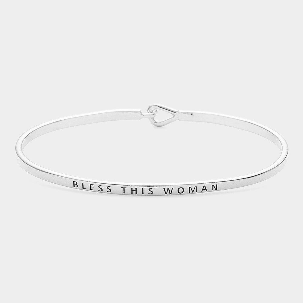 Madeline Love Rhodium "Bless this woman" Thin Brass Metal Hook Bracelet - Bracelets