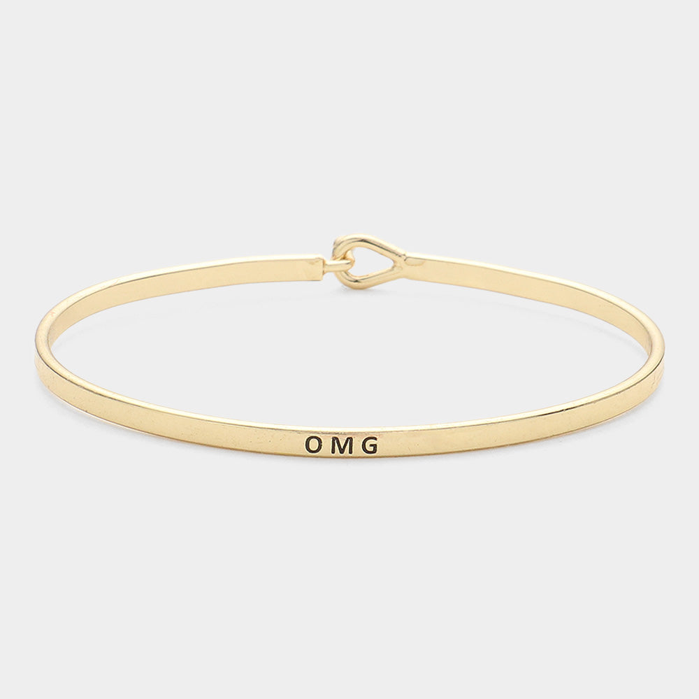Madeline Love Gold "OMG" Thin Brass Metal Hook Bracelet - Bracelets