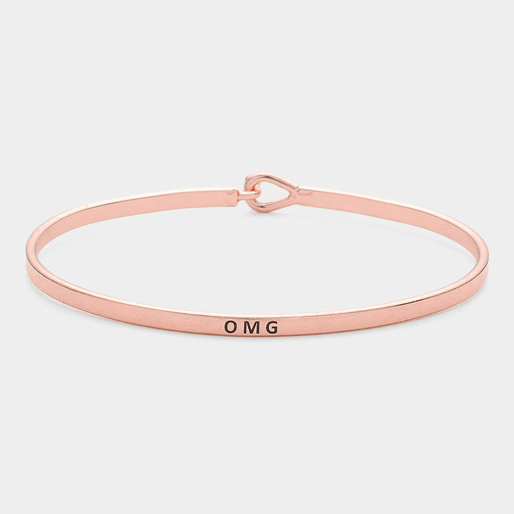 Madeline Love Rose Gold "OMG" Thin Brass Metal Hook Bracelet - Bracelets
