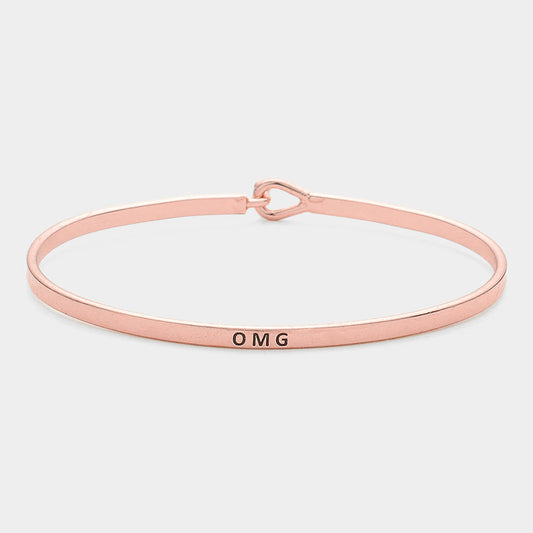 Madeline Love Rose Gold "OMG" Thin Brass Metal Hook Bracelet - Bracelets