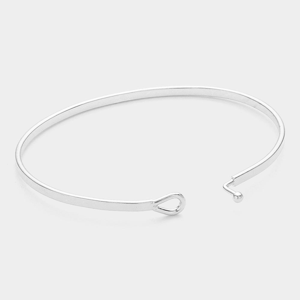 Madeline Love Rhodium "Hooked" Thin Brass Metal Hook Bracelet - Bracelets - desc