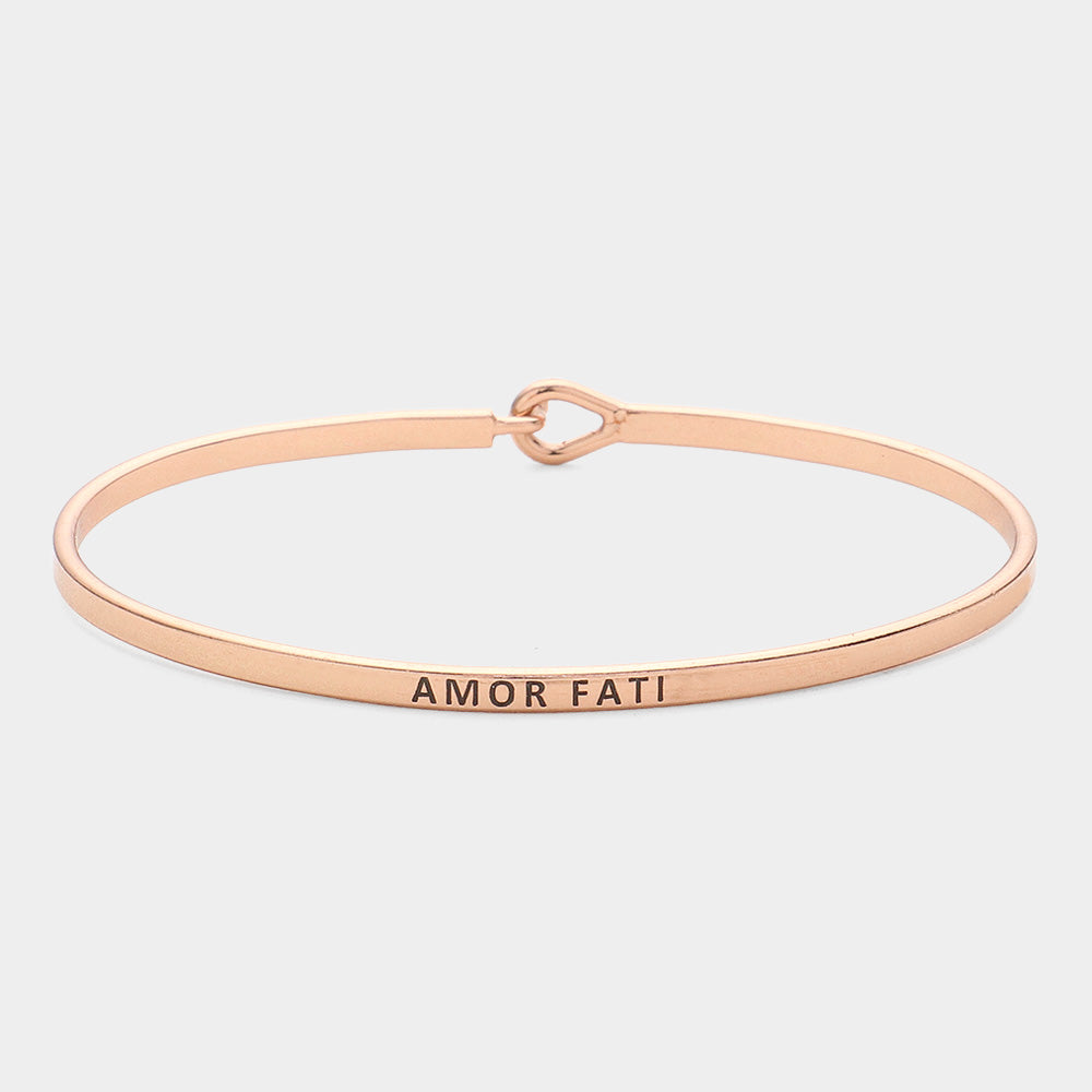 Madeline Love Rose Gold "Amor Fati" Thin Brass Metal Hook Bracelet - Bracelets