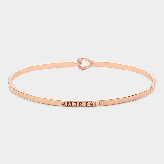 Madeline Love Rose Gold "Amor Fati" Thin Brass Metal Hook Bracelet - Bracelets