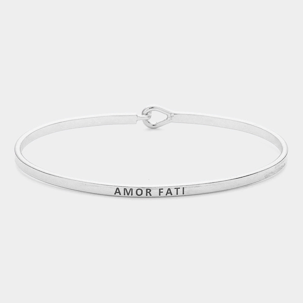 Madeline Love Rhodium "Amor Fati" Thin Brass Metal Hook Bracelet - Bracelets
