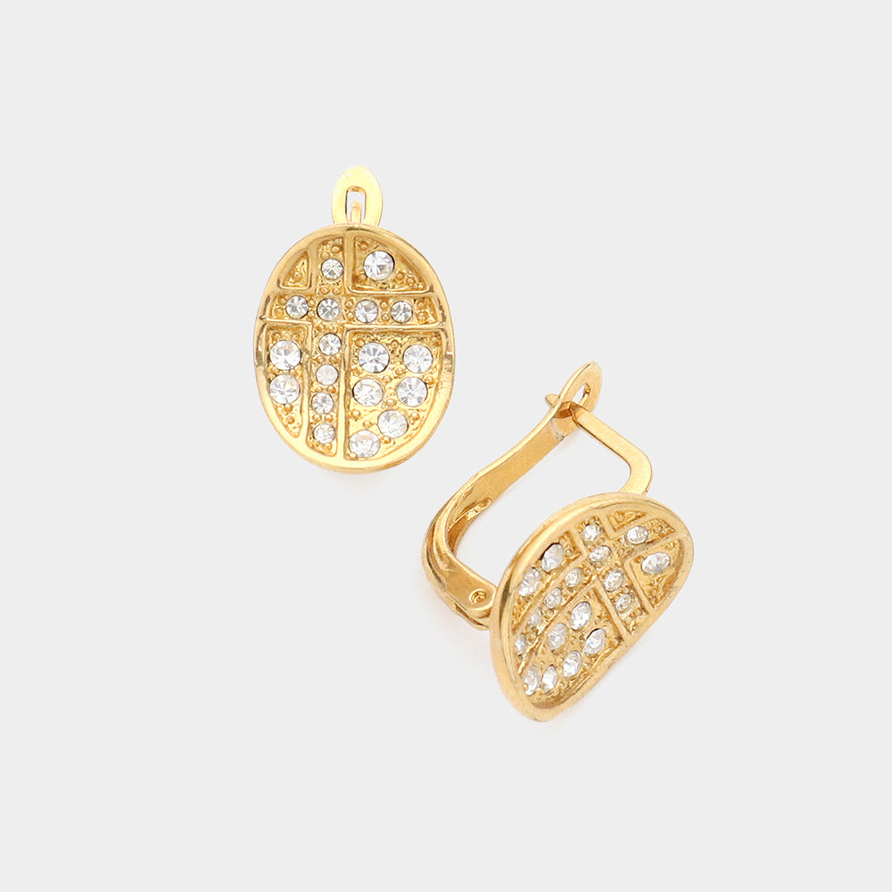 Madeline Love Gold Rhinestone Embellished Oval Earrings