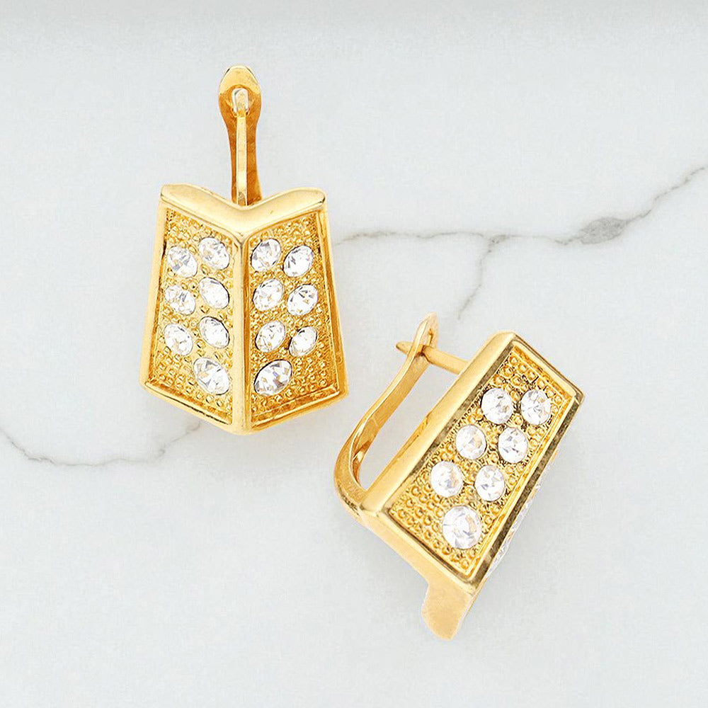 Madeline Love Gold Rhinestone Embellished Angled Metal Earrings - Hair Accessories