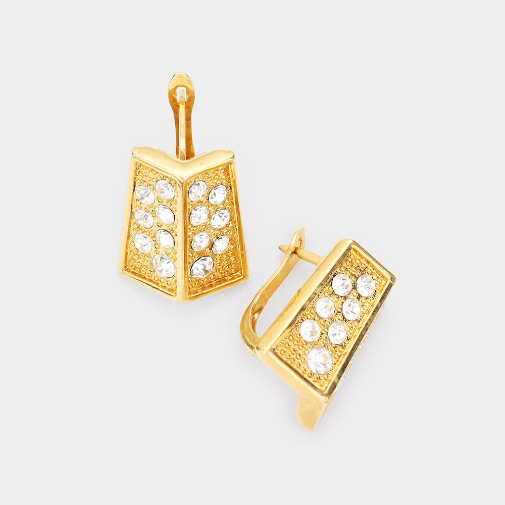 Madeline Love Gold Rhinestone Embellished Angled Metal Earrings - Hair Accessories - desc