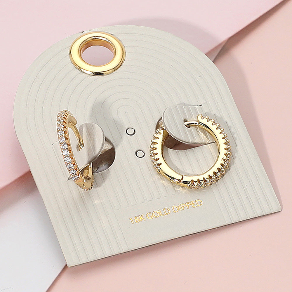 Madeline Love Clear, Gold 18K Gold Dipped Stone Paved Huggie Hoop Earrings
