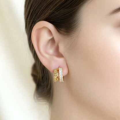 Madeline Love Clear, Gold 14K Gold Dipped Geometric Clam CZ Hoop Earrings - Hair Accessories