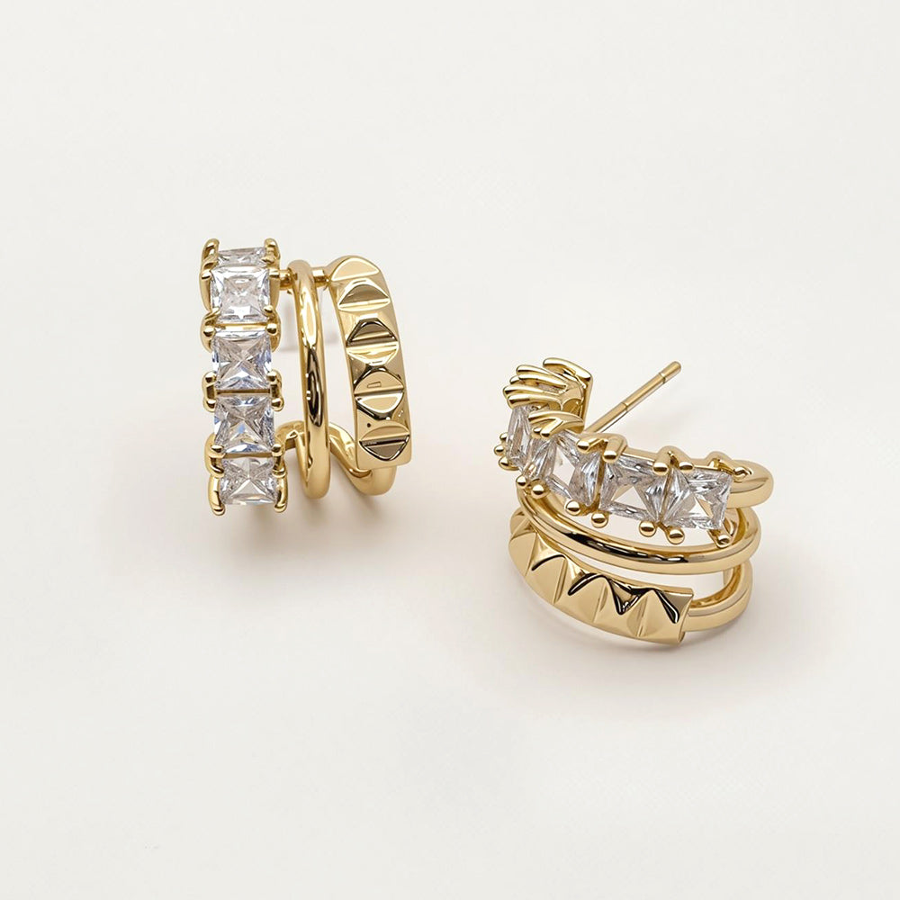 Madeline Love Clear, Gold 14K Gold Dipped Geometric Clam CZ Hoop Earrings - Hair Accessories - desc
