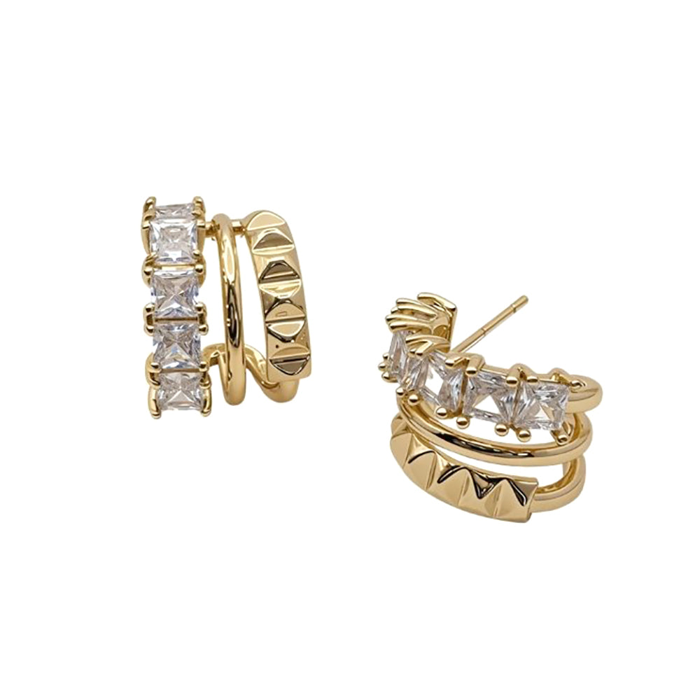 Madeline Love Clear, Gold 14K Gold Dipped Geometric Clam CZ Hoop Earrings - Hair Accessories - extra
