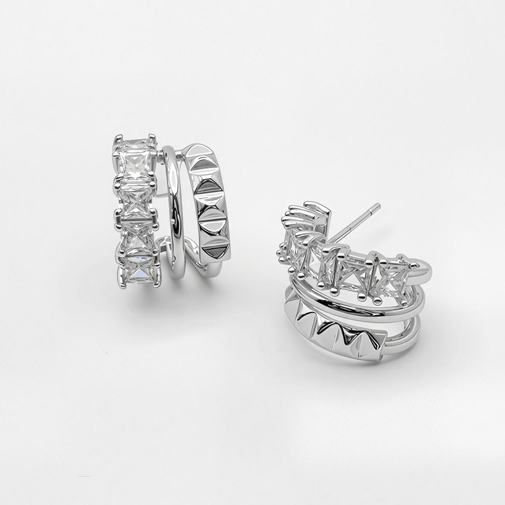 Madeline Love Clear, Rhodium, White Gold White Gold Dipped Geometric Clam CZ Hoop Earrings - Hair Accessories