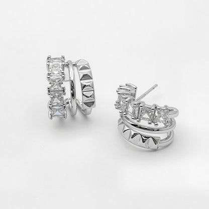 Madeline Love Clear, Rhodium, White Gold White Gold Dipped Geometric Clam CZ Hoop Earrings - Hair Accessories