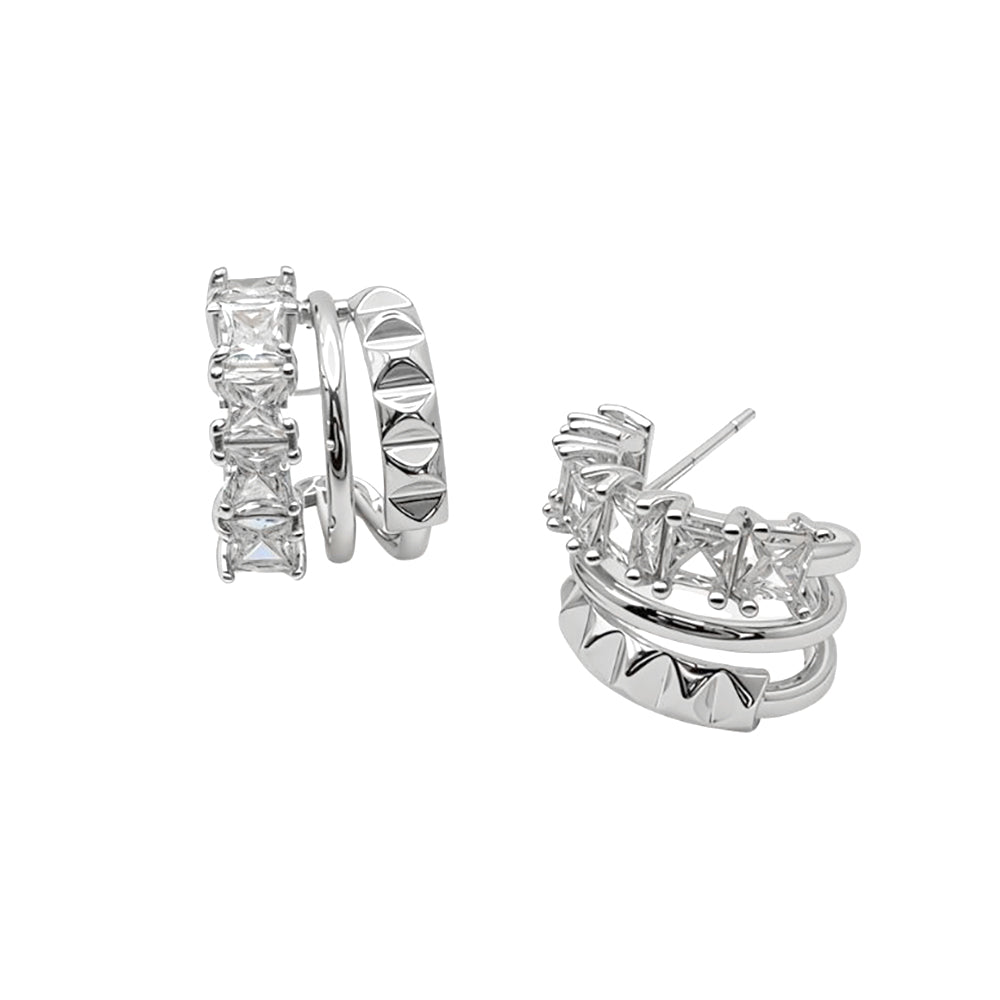 Madeline Love Clear, Rhodium, White Gold White Gold Dipped Geometric Clam CZ Hoop Earrings - Hair Accessories - desc