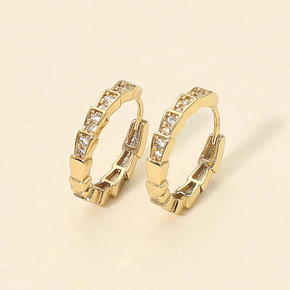 Madeline Love Gold 14K Gold Dipped CZ Stone Paved Geometric Huggie Hoop Earrings