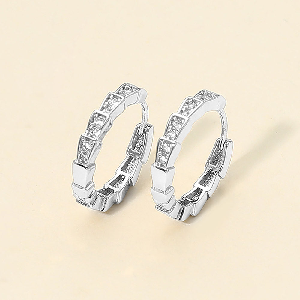 Madeline Love Silver 14K Gold Dipped CZ Stone Paved Geometric Huggie Hoop Earrings