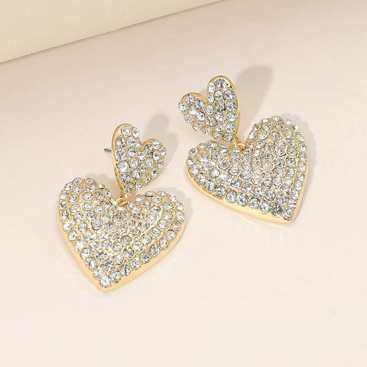 Madeline Love Clear, Gold Gold Dipped Rhinestone Pave Double Heart Link Drop Earrings - Jewelry