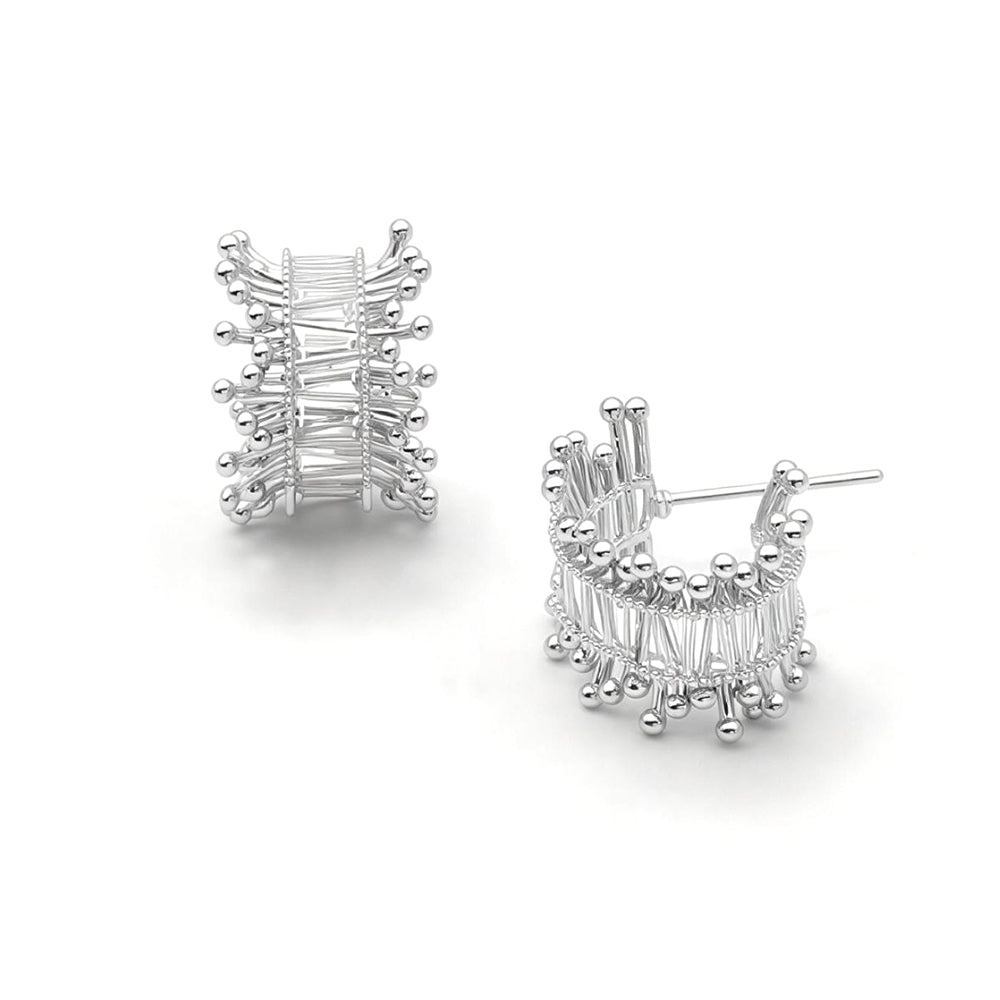 Madeline Love Clear, Rhodium, White Gold White Gold Dipped Luxe CZ Baguette Edge Hoop Earrings - Hair Accessories - desc