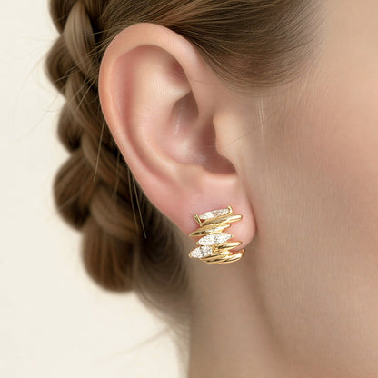 Madeline Love Clear, Gold 14K Gold Dipped Modern Stack CZ Hoop Earrings - Hair Accessories