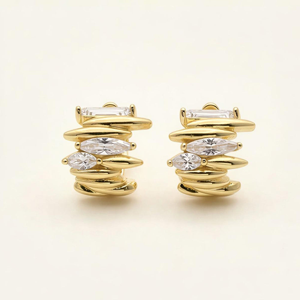 Madeline Love Clear, Gold 14K Gold Dipped Modern Stack CZ Hoop Earrings - Hair Accessories - desc
