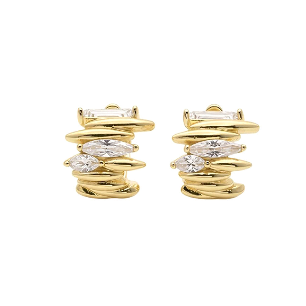 Madeline Love Clear, Gold 14K Gold Dipped Modern Stack CZ Hoop Earrings - Hair Accessories - extra