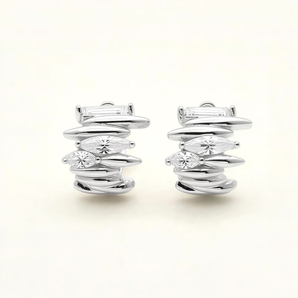 Madeline Love Clear, Rhodium, White Gold White Gold Dipped Modern Stack CZ Hoop Earrings - Hair Accessories