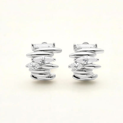 Madeline Love Clear, Rhodium, White Gold White Gold Dipped Modern Stack CZ Hoop Earrings - Hair Accessories