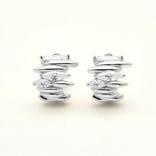 Madeline Love Clear, Rhodium, White Gold White Gold Dipped Modern Stack CZ Hoop Earrings - Hair Accessories