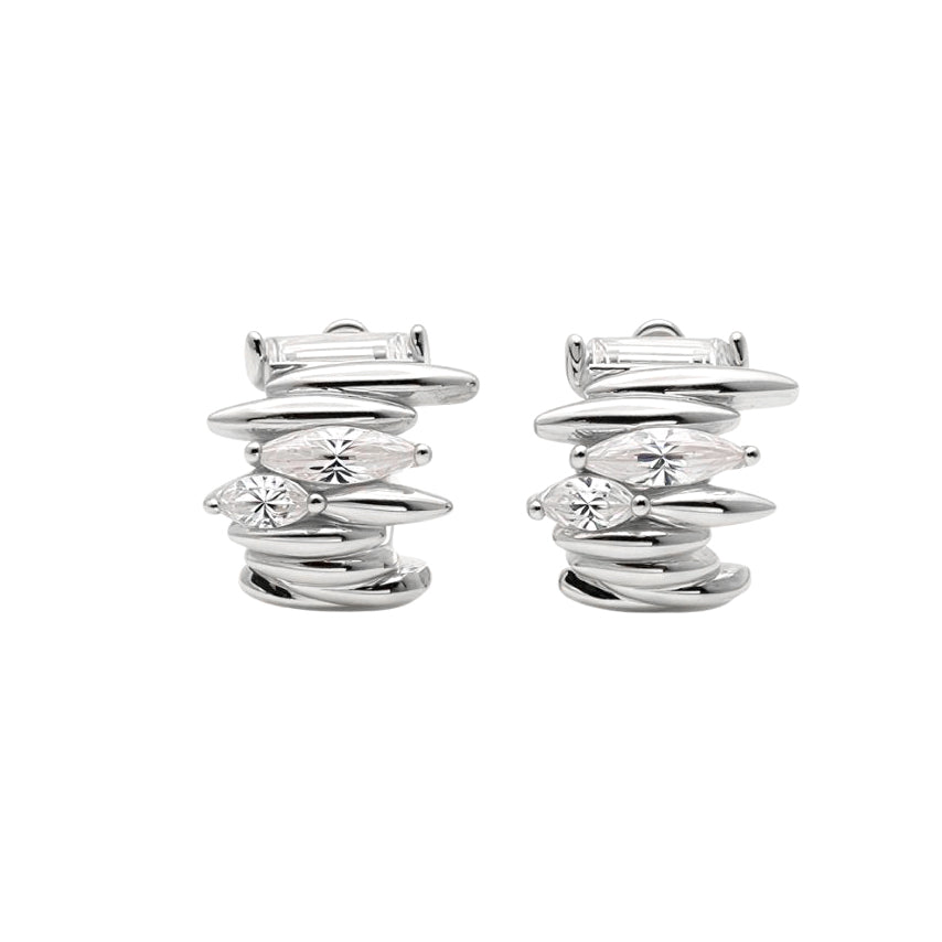 Madeline Love Clear, Rhodium, White Gold White Gold Dipped Modern Stack CZ Hoop Earrings - Hair Accessories - desc