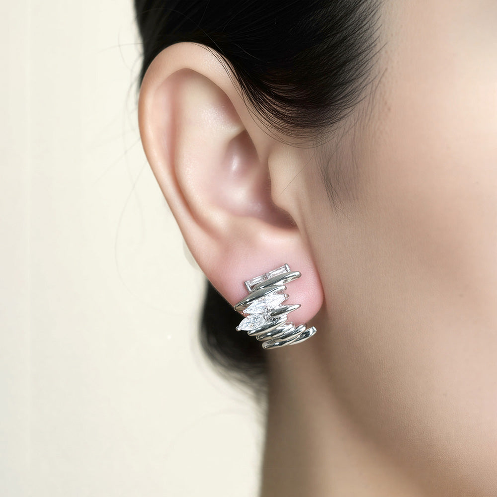 Madeline Love Clear, Rhodium, White Gold White Gold Dipped Modern Stack CZ Hoop Earrings - Hair Accessories - extra