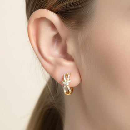 Madeline Love Clear, Gold 14K Gold Dipped CZ Pave Knot Hoop Earrings - Hair Accessories