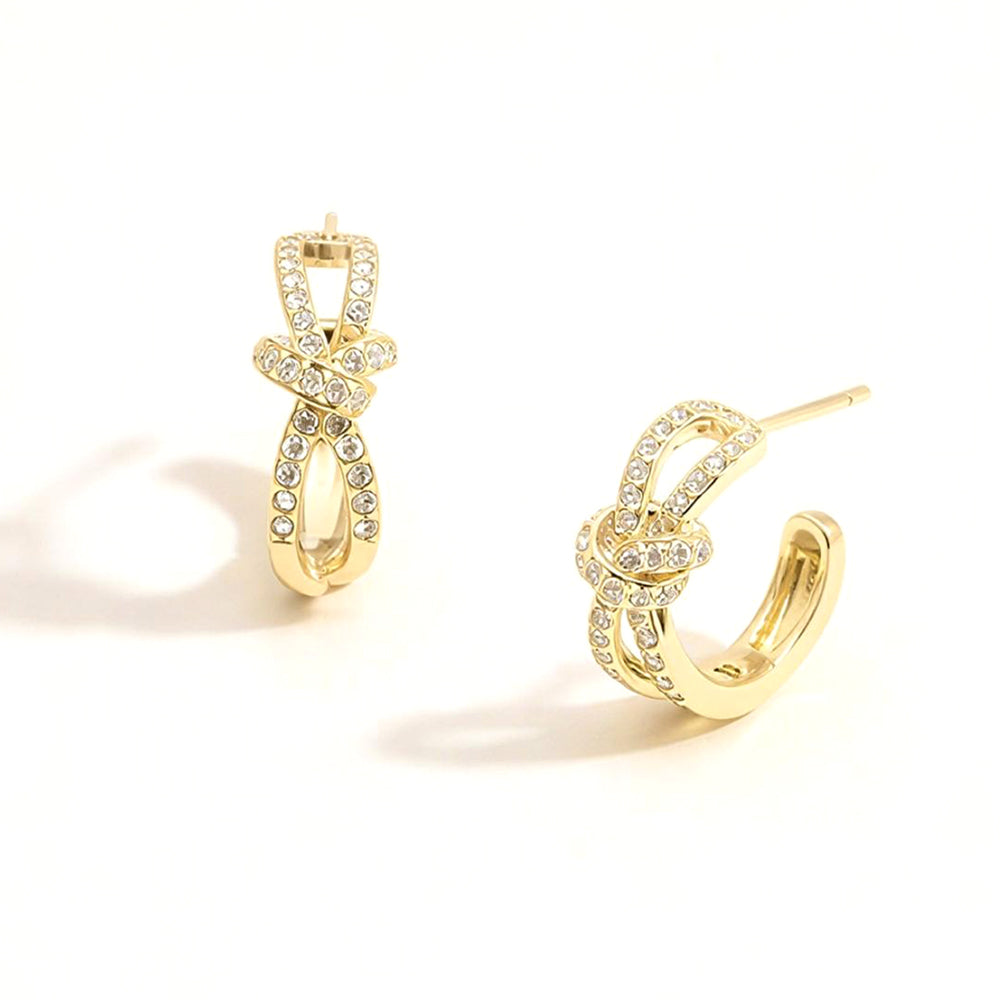 Madeline Love Clear, Gold 14K Gold Dipped CZ Pave Knot Hoop Earrings - Hair Accessories - desc