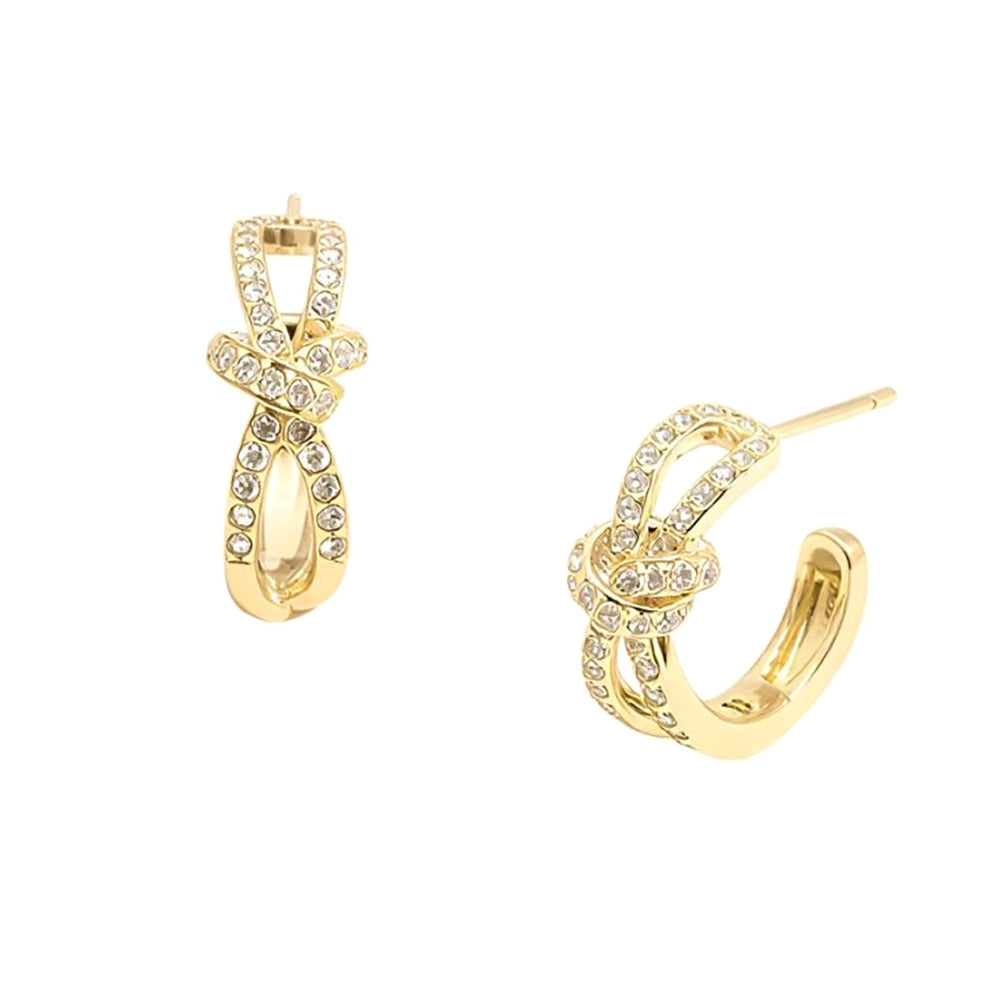 Madeline Love Clear, Gold 14K Gold Dipped CZ Pave Knot Hoop Earrings - Hair Accessories - extra