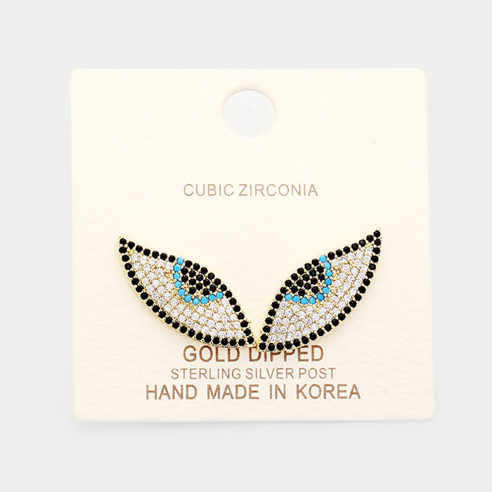 Madeline Love Clear, Gold Gold Dipped Cubic Zirconia Evil Eye Earrings
