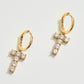 Madeline Love Gold 14K Gold Dipped T-Shaped CZ Stone Cluster Charm Dangle Huggie Hoop Earrings - desc