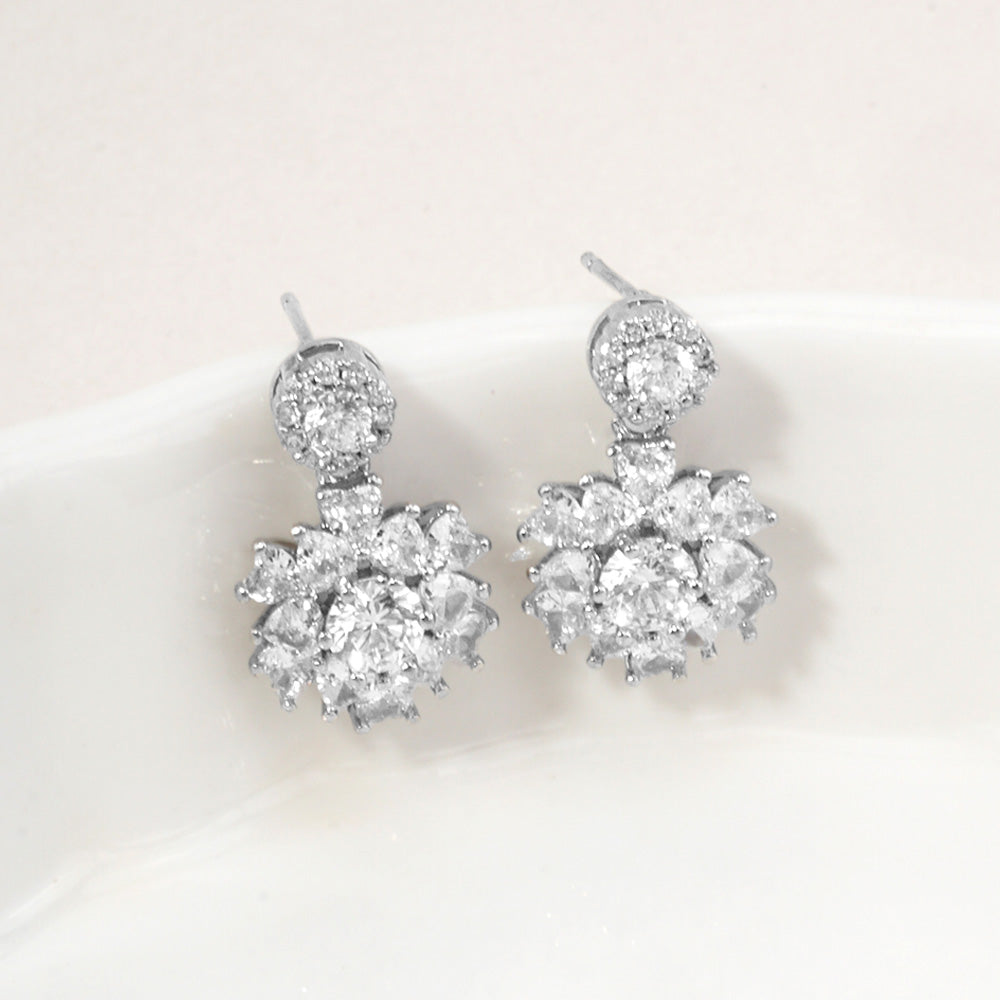 Madeline Love Clear, Rhodium 14K Gold Dipped Floral CZ Drop Earrings