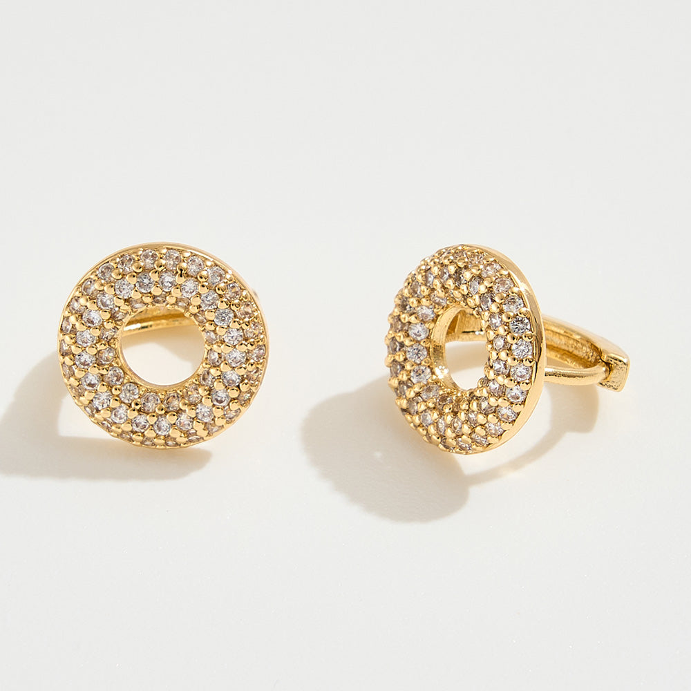 Madeline Love Gold 14K Gold Dipped CZ Stone Paved Donut Mini Huggie Hoop Earrings - Jewelry