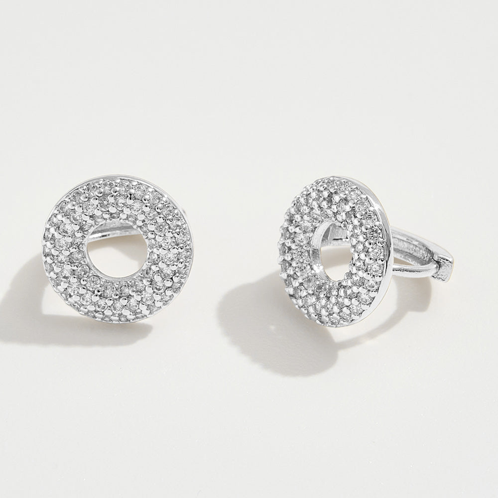 Madeline Love Silver 14K Gold Dipped CZ Stone Paved Donut Mini Huggie Hoop Earrings - Jewelry