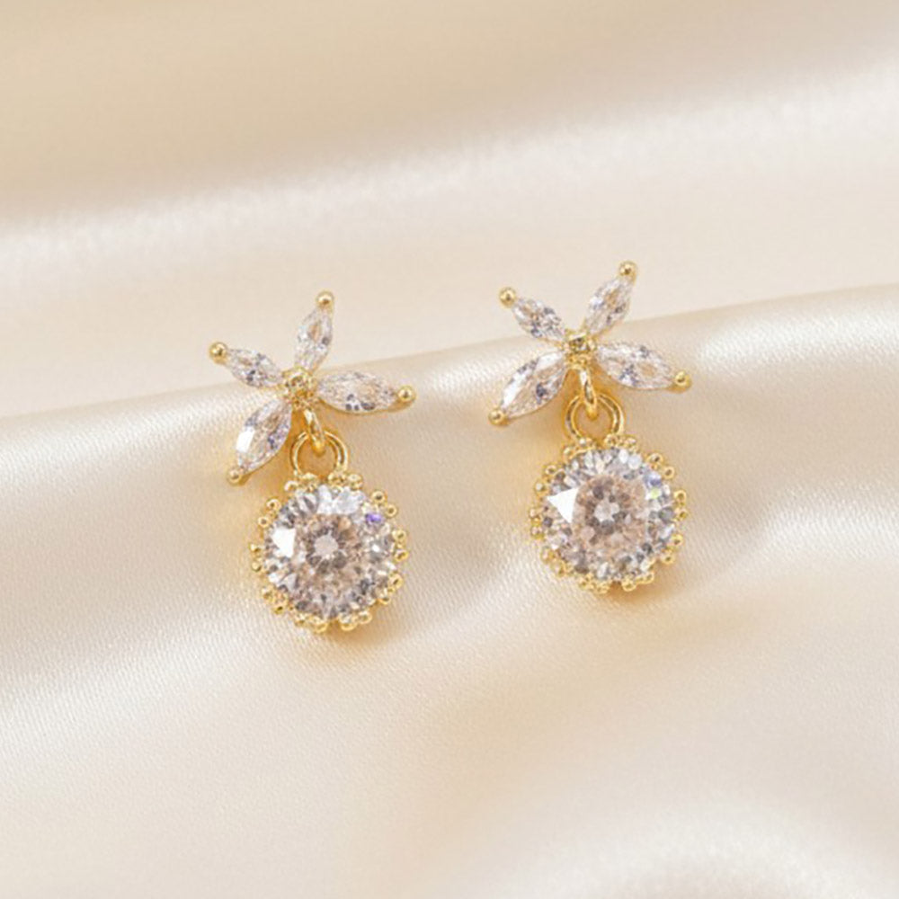 Madeline Love Clear, Gold 14K Gold Dipped Blossom CZ Drop Dangle Earrings