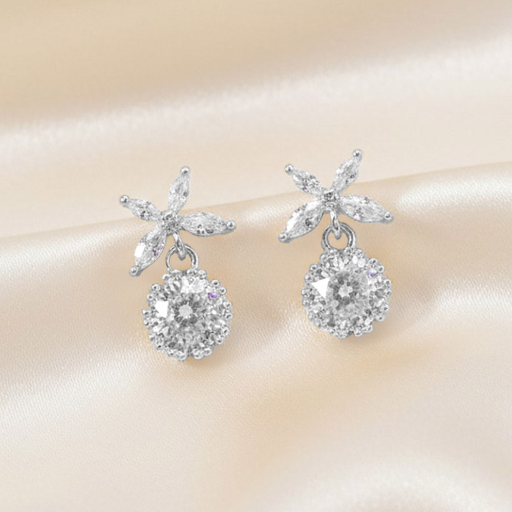Madeline Love Clear, Rhodium 14K Gold Dipped Blossom CZ Drop Dangle Earrings