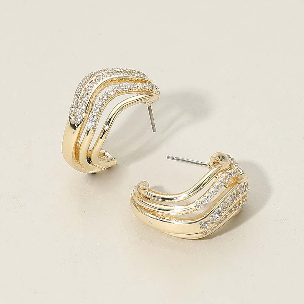 Madeline Love Gold 14K Gold Plated CZ Stone Paved Split Wave Hoop Earrings