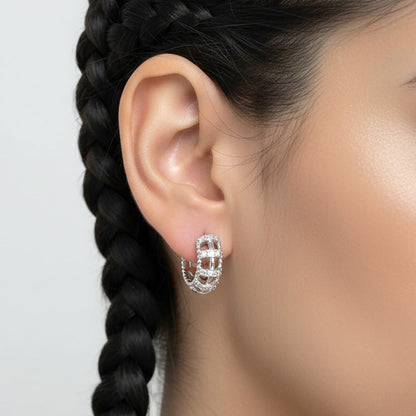 Madeline Love Silver, White Gold White Gold Dipped CZ Pave Mini Huggie Hoop Earrings - Hair Accessories